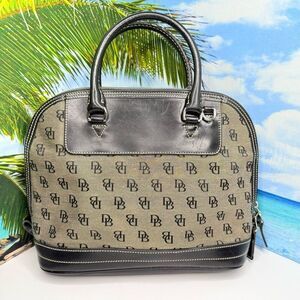 Vintage Dooney & Bourke Monogram Satchel Handbag Black Leather Trim USA Made